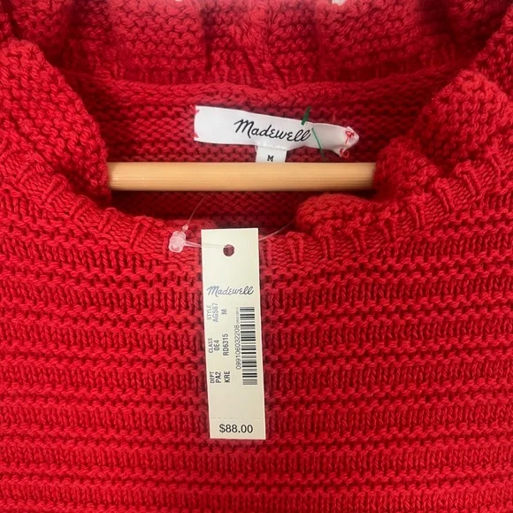 New Madewell ruffle neck sweater knit red m medium - Picture 5 of 6
